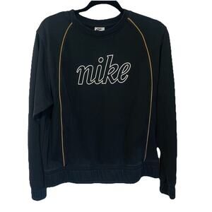 Nike Women Sweatshirt Medium Black Logo Spellout Long Sleeve Crew Neck Pullover